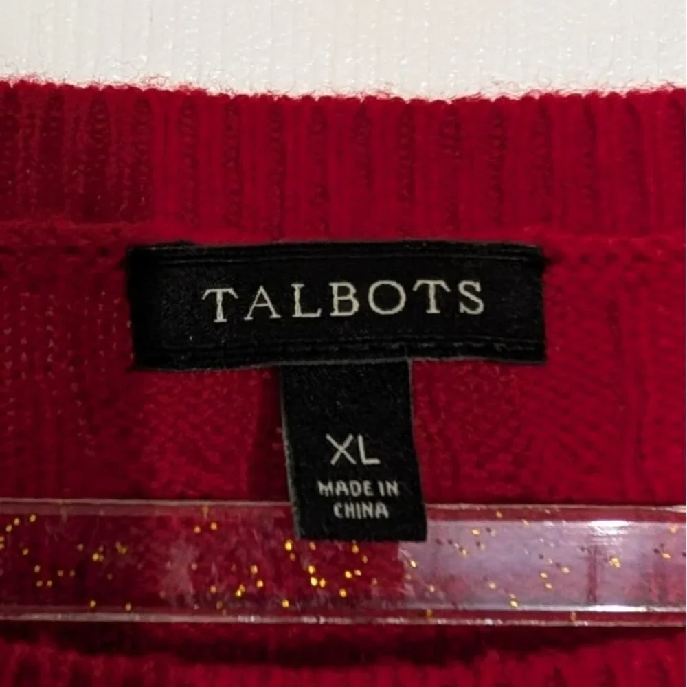 Talbots Cable Knit Sweater Womens Size XL Red Lambswool Blend Button Detail Knit